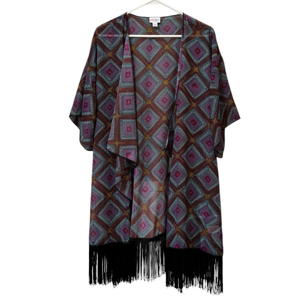 Lularoe Monroe Fringed Kimono Cardigan Women Size Large‎ Lightweight Bohemian